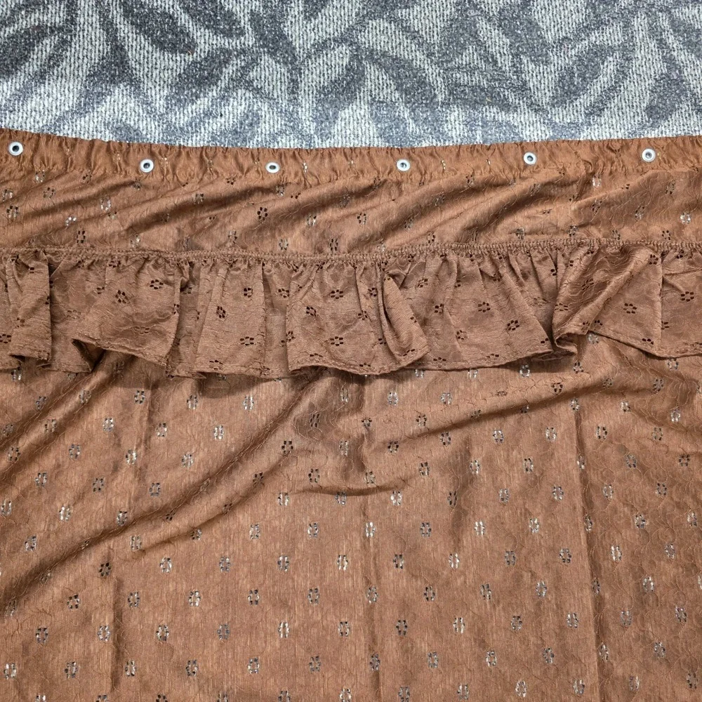 Vintage Brown Eyelet Ruffle Shower Curtain Valance Top Cottagecore 61x70